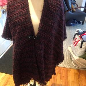 Vince Camuto Burgundy Plaid Poncho